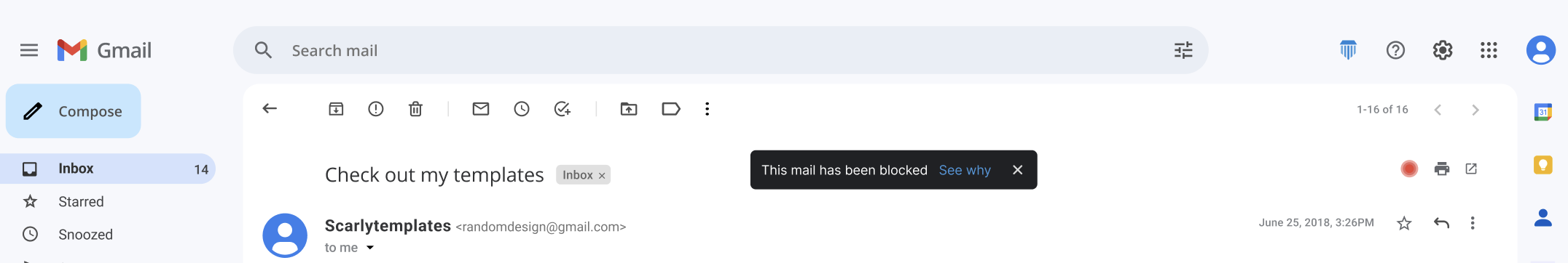 Gmail Mail Blocked - AI Security Protection